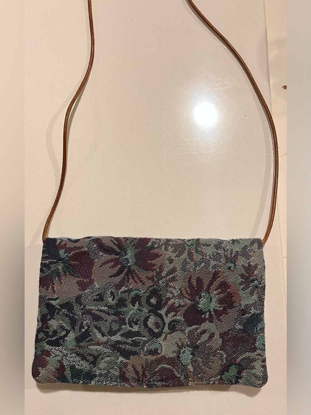 Source Unknown Floral Tapestry Crossbody Bag in Blue, Brown and Navy